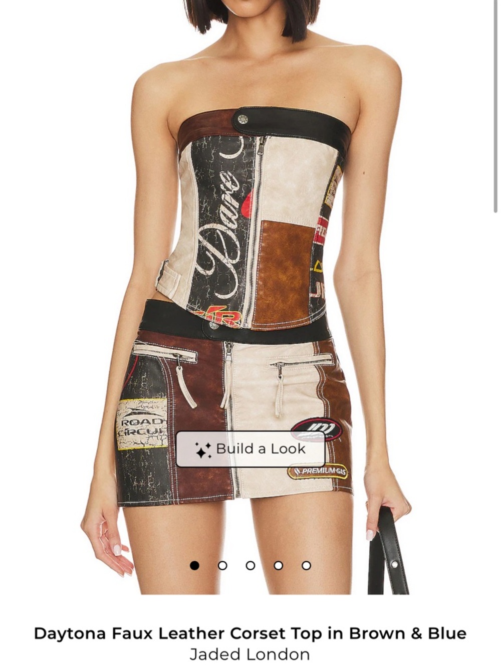 Jaded London Daytona Patchwork Faux Leather Strapless Corset Top - Brown & Blue